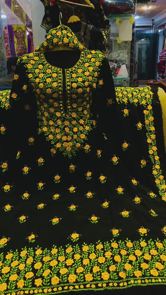 Yellow Black Embroidery Suits
